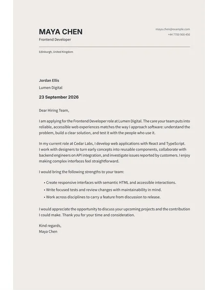 Aarhus cover letter template preview