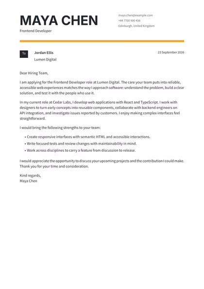 Valencia simple cover letter template preview