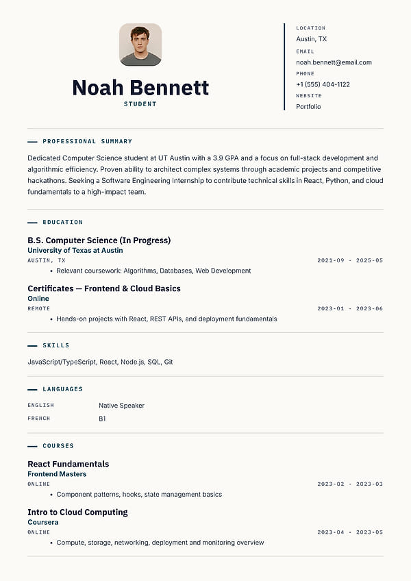 canvas professional resume template preview - clean, ATS-friendly layout ideal for job applications, featuring organized sections for experience, education, skills, and contact information