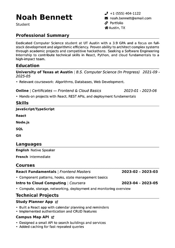 Classic professional resume template preview - clean, ATS-friendly layout ideal for job applications, featuring organized sections for experience, education, skills, and contact information
