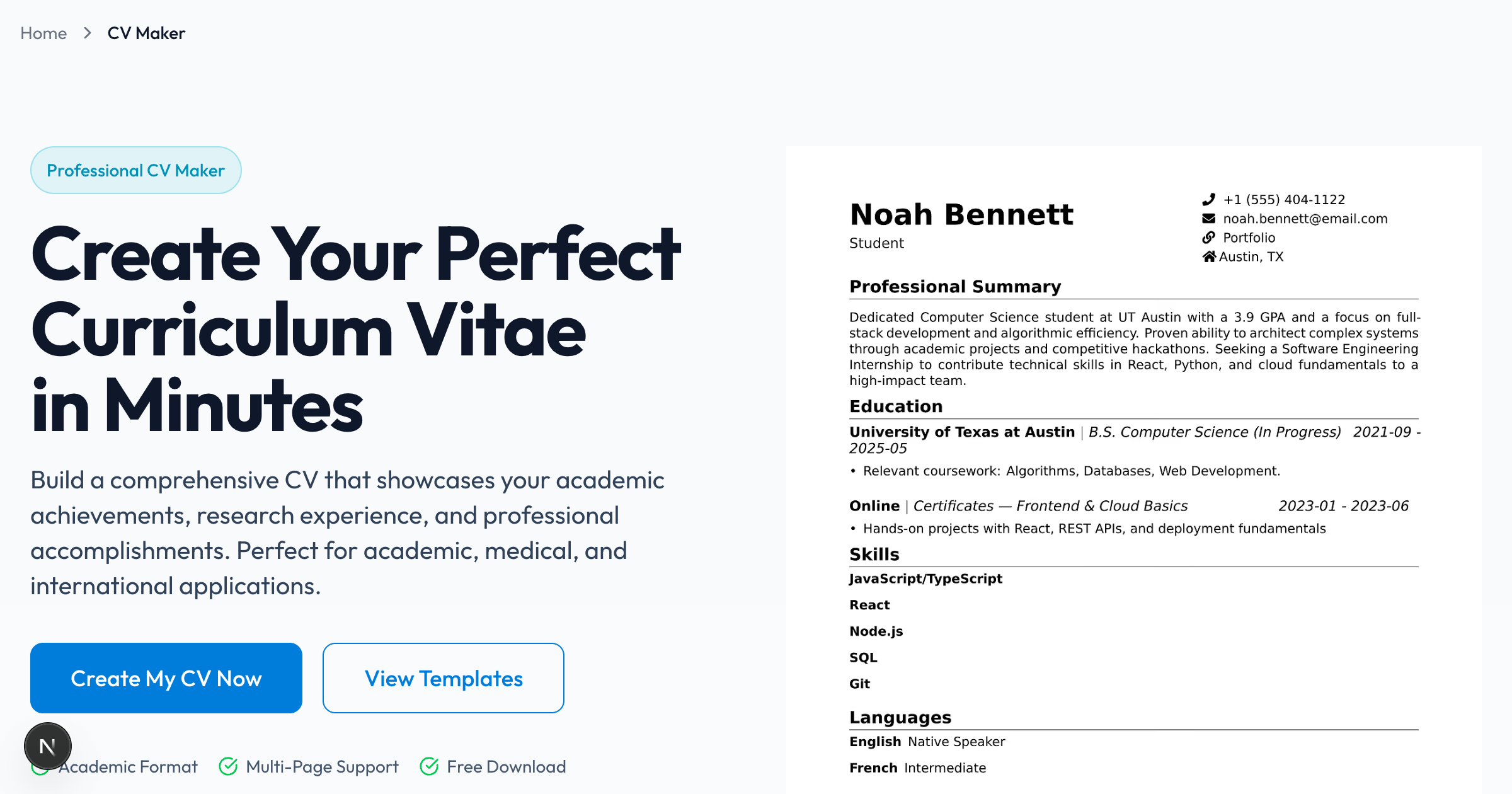 Free CV Maker Online: Create & Download in Minutes [2026]